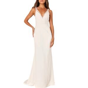 white lace quarter sleeve dress Badgley Mischka | 3/4 Beaded Tweed Cocktail Dress main image 0